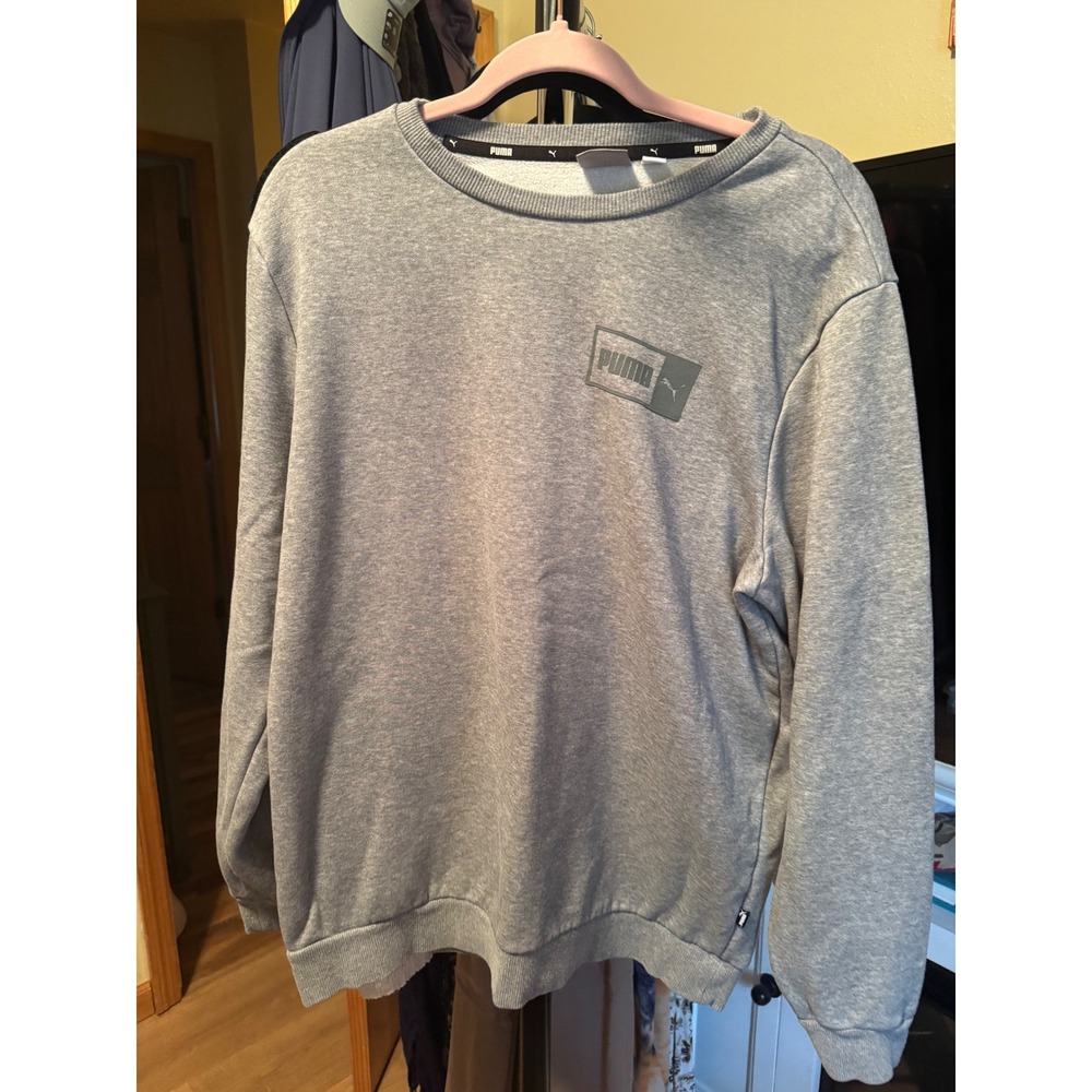 Puma Men's Gray Crewneck Sweatshirt Heathered Pullover Long Sleeve Size Medium
